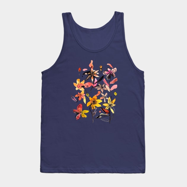 Pocket - Ink Flowers Yellow Tank Top by ninoladesign